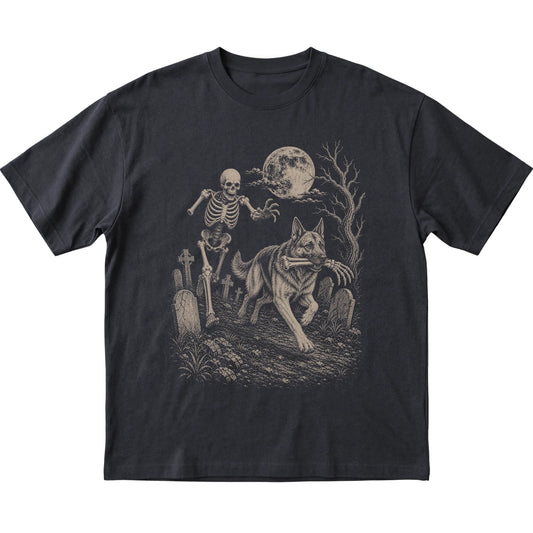 Black Skeleton Chase German Shepherd T-shirt, flat view