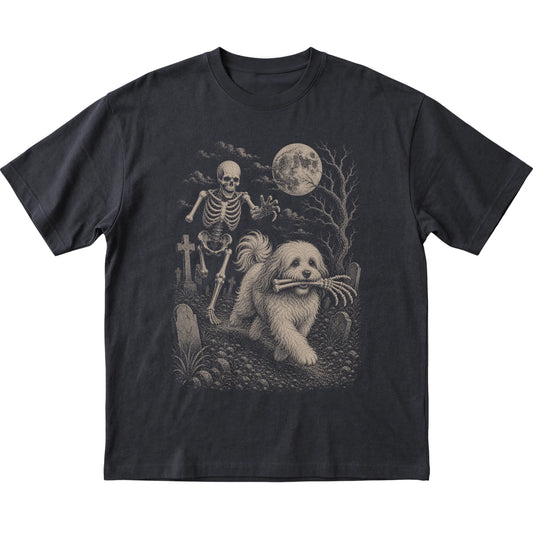 Black Skeleton Chase Havanese T-shirt, flat view