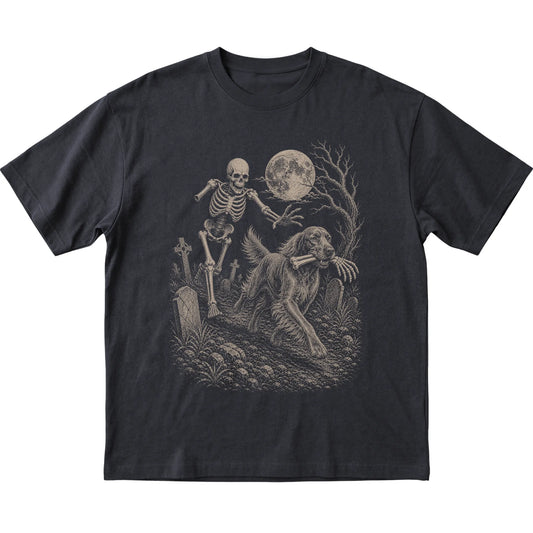 Black Skeleton Chase Irish Setter T-shirt, flat view