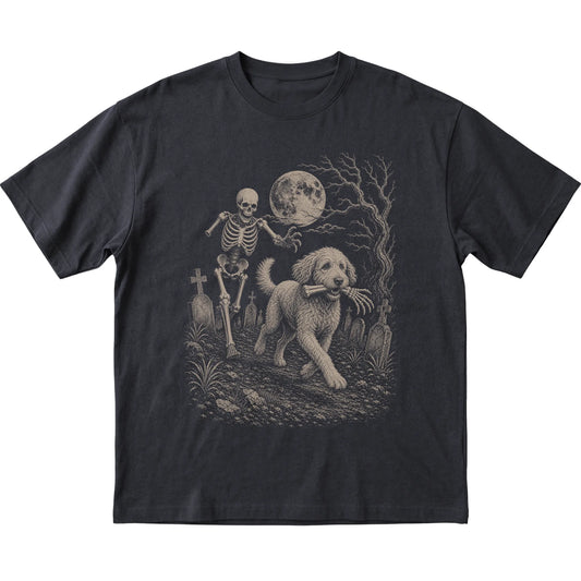Black Skeleton Chase Labradoodle T-shirt, flat view