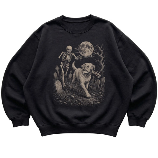Black Skeleton Chase Labrador Retriever sweatshirt, flat view
