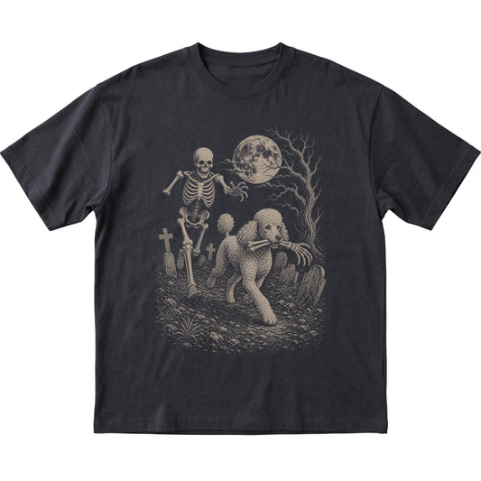 Black Skeleton Chase Poodle T-shirt, flat view