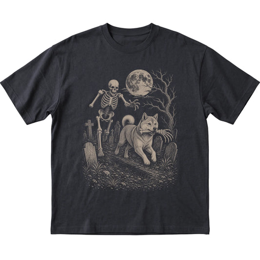 Black Skeleton Chase Shiba Inu T-shirt, flat view