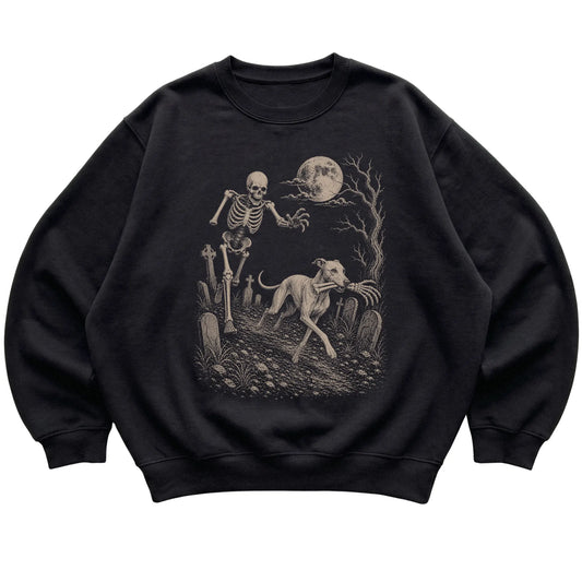 Black Skeleton Chase Whippet sweatshirt, flat view