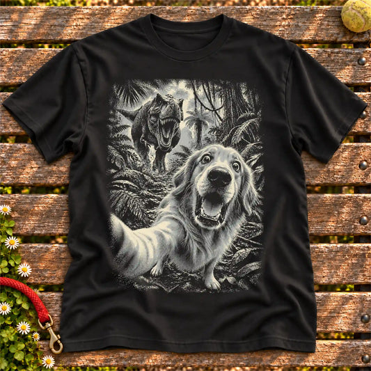 Golden Retriever T-Rex Selfie Softstyle T-shirt in Black