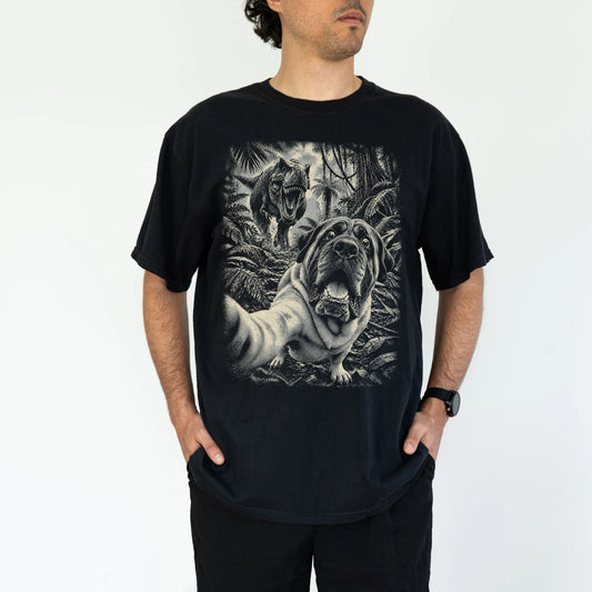T-Rex Selfie Mastiff Comfort Colors 1717 T-Shirt in Black, studio lifestyle
