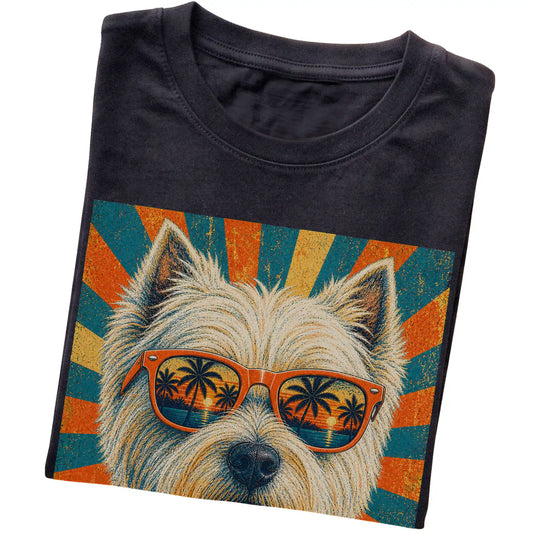 Folded Black softstyle T-shirt with a Retro Westie Dad design