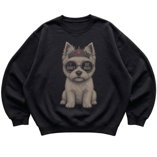 Black Westie I Don't Do Mud T-Shirt laid flat