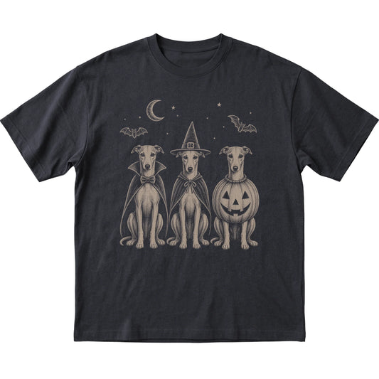 Black Whippet Halloween Costume T-shirt, flat view