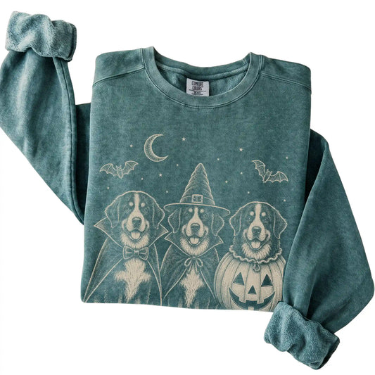 Blue Spruce Bernese Mountain Dog Halloween Costume Comfort Colors sweatshirt, folded view