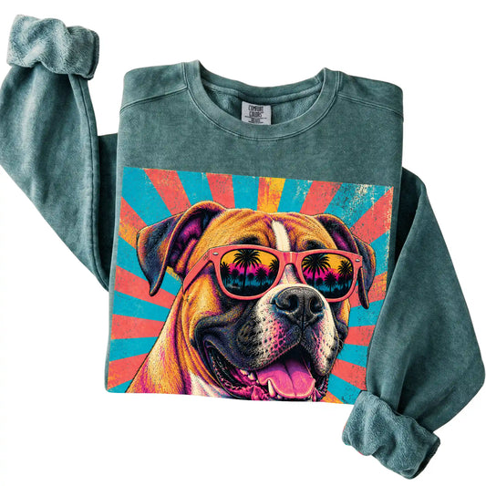 Folded Blue Spruce Comfort Colors sweatshirt with a Retro Boxer Mama design