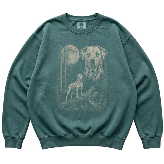 Blue Spruce Dalmatian Moonlit Forest Comfort Colors sweatshirt, flat view