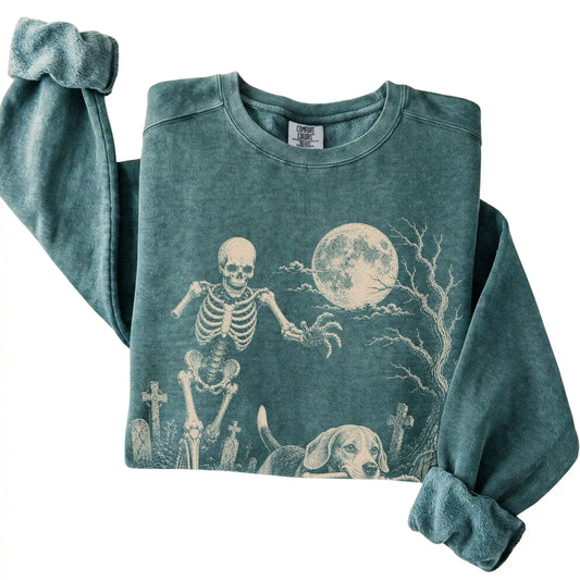 Blue Spruce Skeleton Chase Beagle Comfort Colors sweatshirt, folded view