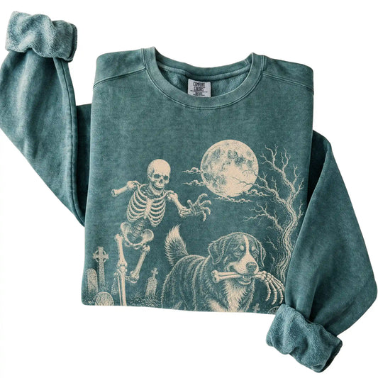 Blue Spruce Skeleton Chase Bernese Mountain Dog Comfort Colors sweatshirt, folded view