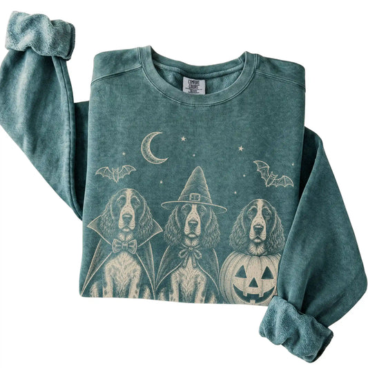 Blue Spruce Springer Spaniel Halloween Costume Comfort Colors sweatshirt, folded view