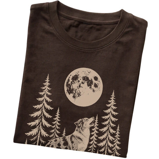 Australian Shepherd Howling at the Moon softstyle T-shirt in Dark Chocolate