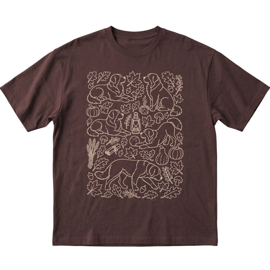 Dark Chocolate Bernese Mountain Dog Fall Leaves shirt laid flat