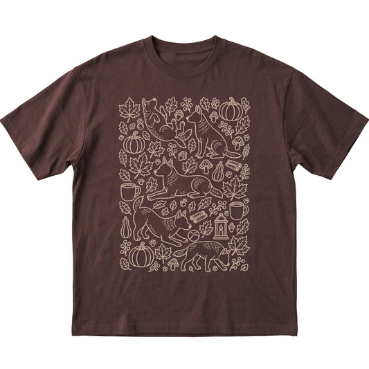 Dark Chocolate Blue Heeler Fall Leaves shirt laid flat