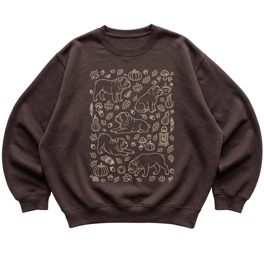 Dark Chocolate Bulldog Fall Leaves shirt laid flat