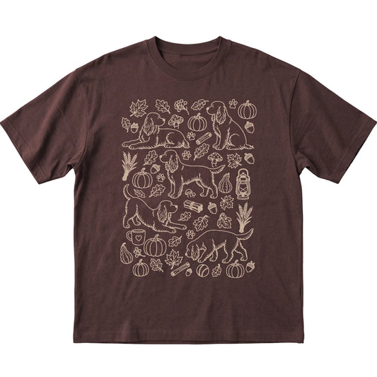 Dark Chocolate Cocker Spaniel Fall Leaves shirt laid flat