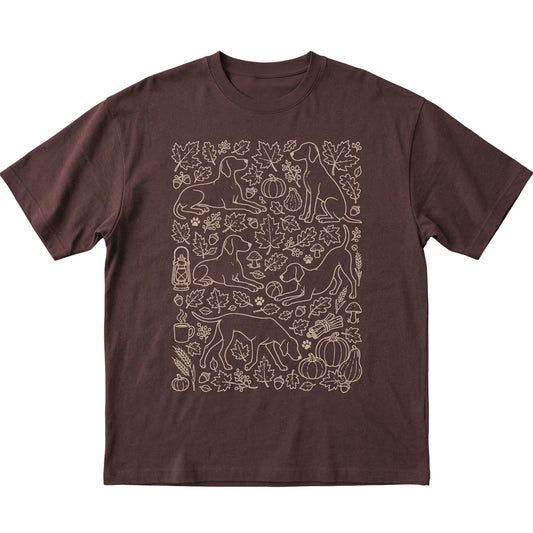 Dark Chocolate Vizsla Fall Leaves shirt laid flat