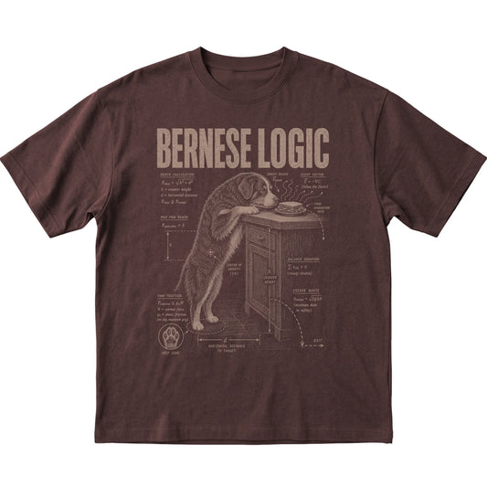Dark Chocolate Bernese Mountain Dog Logic T-Shirt laid flat