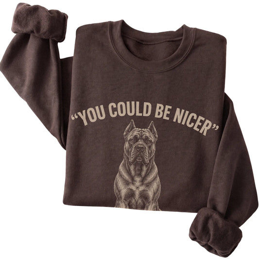Cane Corso Guard Dog Sweatshirt in Dark Chocolate — folded detail