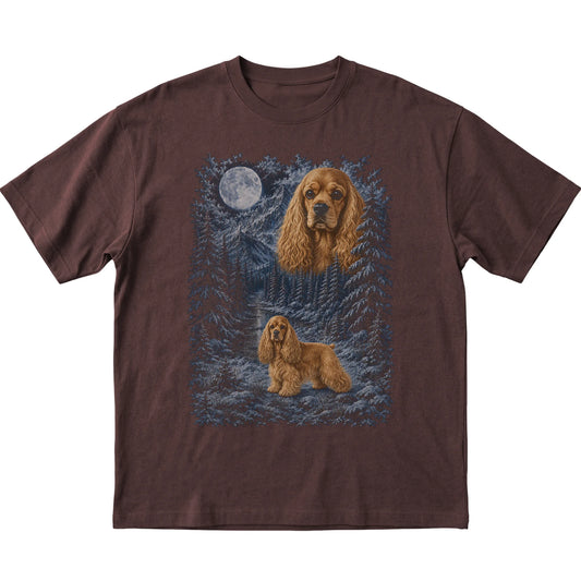 Cocker Spaniel Forest Moon T-Shirt in Dark Chocolate