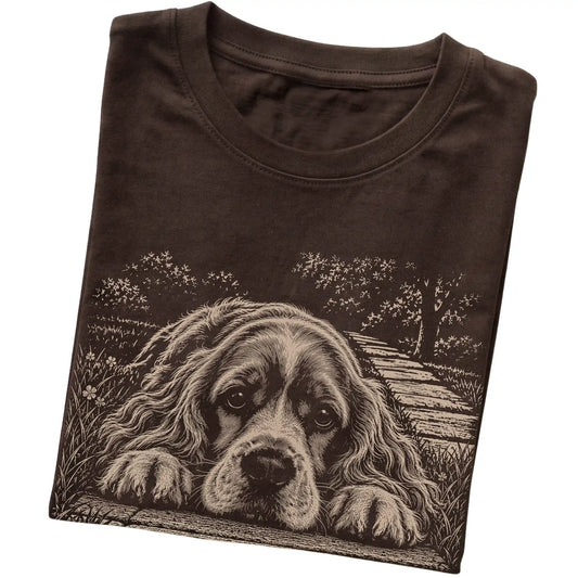 Cocker Spaniel Karma Softstyle T-shirt in Dark Chocolate — Folded Detail