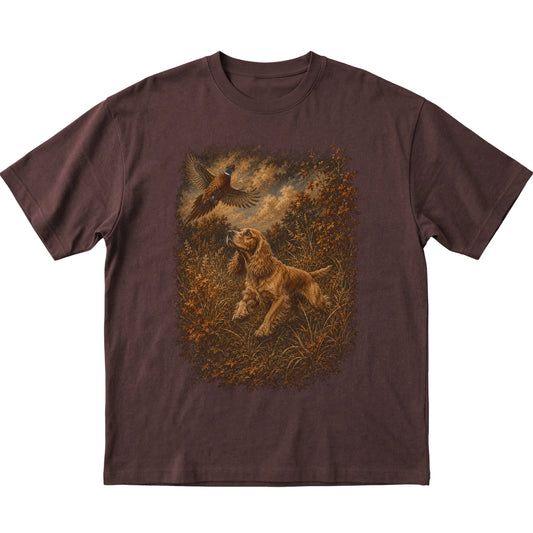 Cocker Spaniel Pheasant Hunting T-Shirt in Dark Chocolate