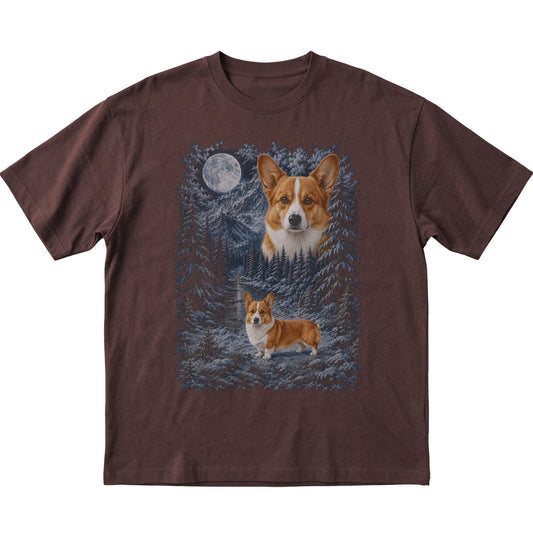 Corgi Forest Moon T-Shirt in Dark Chocolate