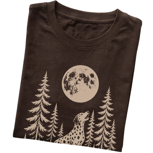 Dalmatian Howling at the Moon softstyle T-shirt in Dark Chocolate