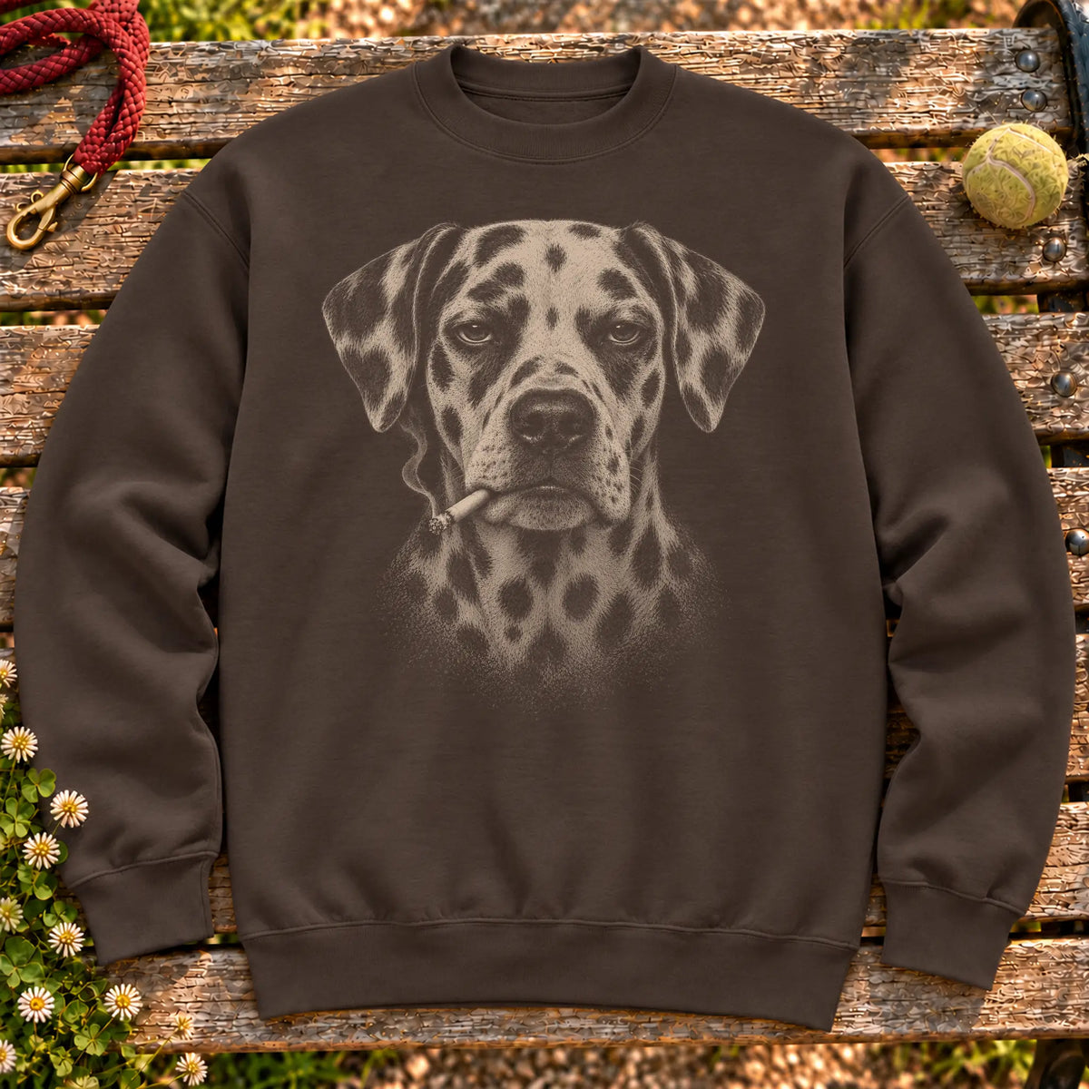Dalmatian smoking design on a Dark Chocolate sweatshirt