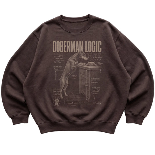 Dark Chocolate Doberman Logic sweatshirt laid flat