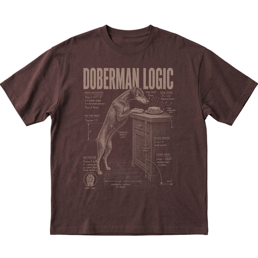Dark Chocolate Doberman Logic T-Shirt laid flat