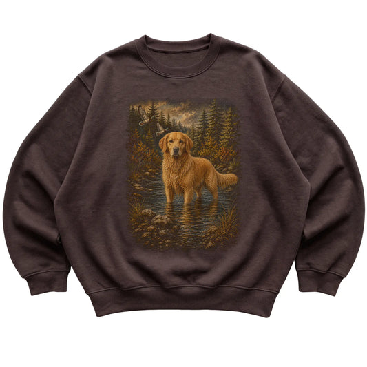 Golden Retriever Duck Hunting Sweatshirt in Dark Chocolate