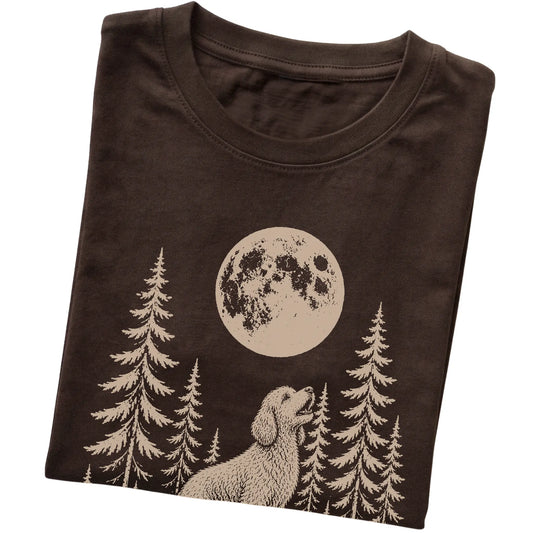 Goldendoodle Howling at the Moon softstyle T-shirt in Dark Chocolate