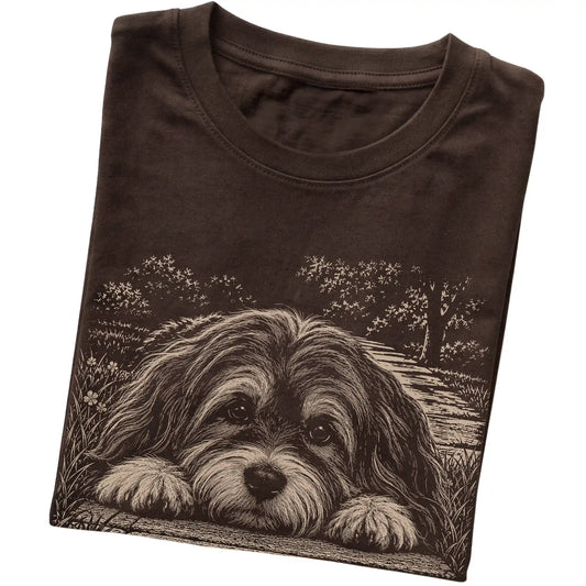 Havanese Karma Softstyle T-shirt in Dark Chocolate — Folded Detail