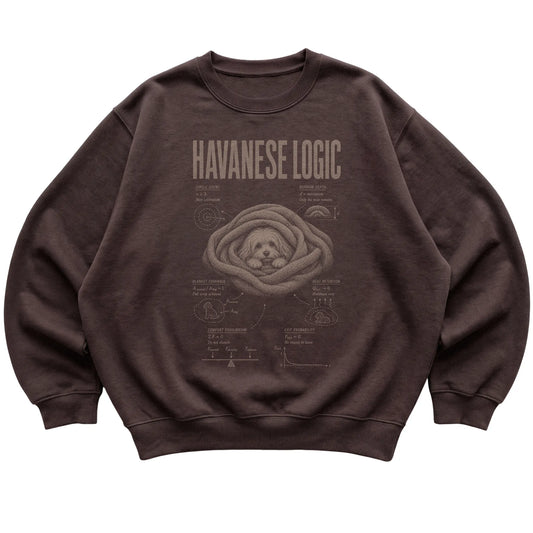 Dark Chocolate Havanese Logic sweatshirt laid flat
