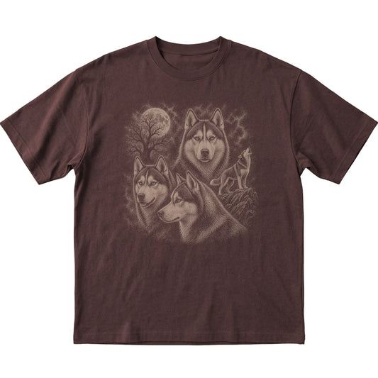 Husky 90s Moon T-Shirt in Dark Chocolate — flat lay