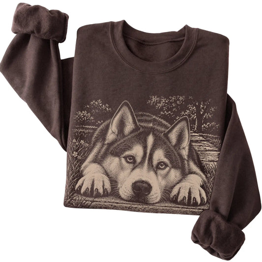 Husky Karma crewneck sweatshirt in Dark Chocolate — Folded Detail