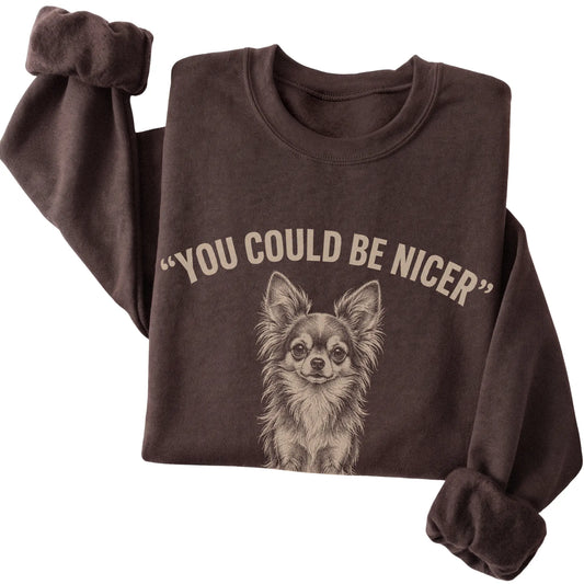 Long-Haired Chihuahua Guard Dog Sweatshirt in Dark Chocolate — folded detail