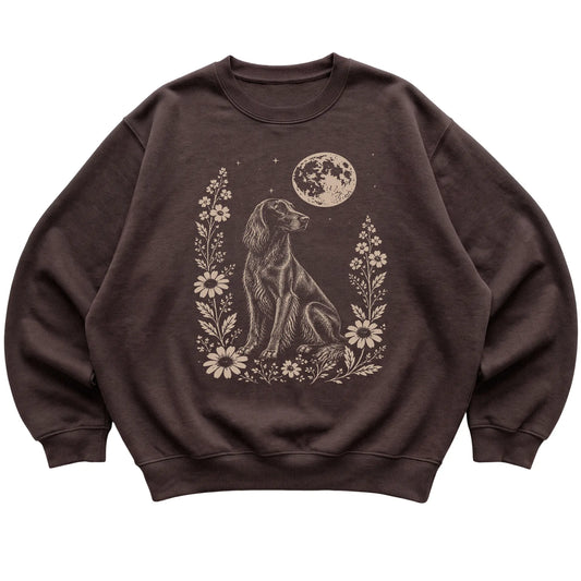 Dark Chocolate Moon Flowers Irish Setter sweatshirt, flat view