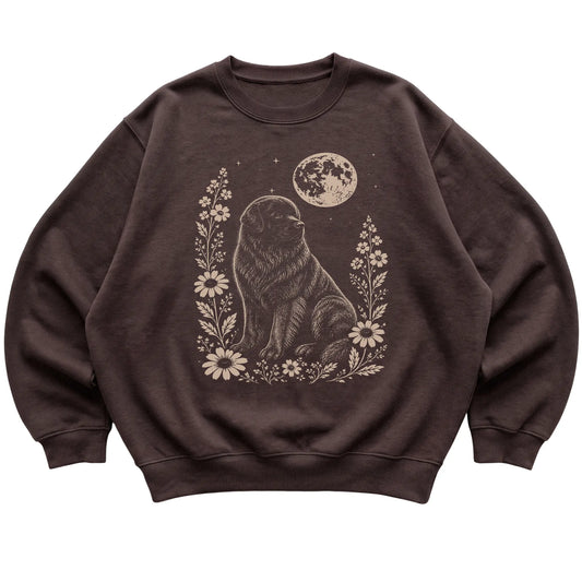 Dark Chocolate Moon Flowers Newfie sweatshirt, flat view
