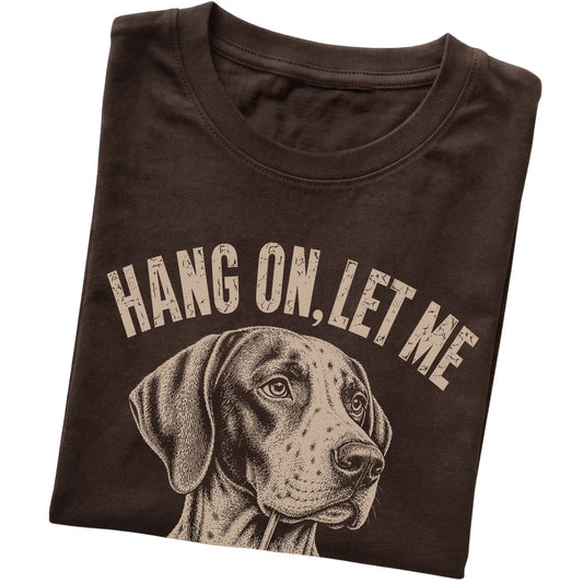 Dark Chocolate T-shirt featuring Overthinking Pointer, folded presentation