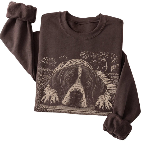 Pointer Karma crewneck sweatshirt in Dark Chocolate — Folded Detail