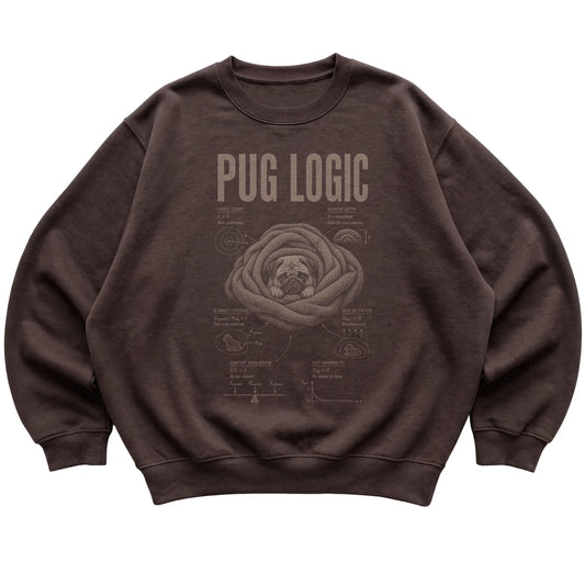 Dark Chocolate Pug Logic sweatshirt laid flat