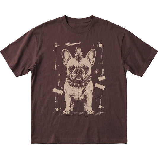 Dark Chocolate Punk Rock French Bulldog T-shirt, flat view