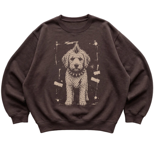 Dark Chocolate Punk Rock Labradoodle sweatshirt, flat view