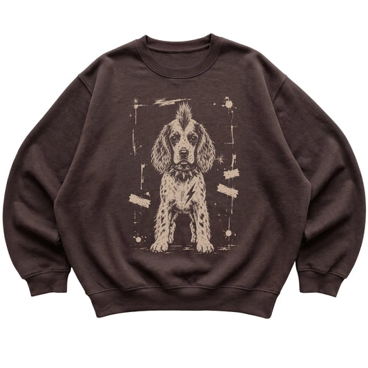 Dark Chocolate Punk Rock Springer Spaniel sweatshirt, flat view